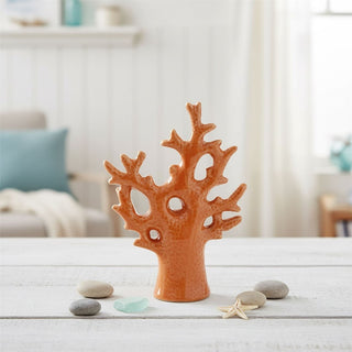 Ceramic Coral Ornament, 14cm Nautical Coral Reef Sculpture, Sea Fan Statue