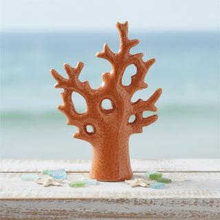 Ceramic Coral Ornament, 14cm Nautical Coral Reef Sculpture, Sea Fan Statue