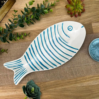 Ceramic Fish Shaped Dish | Seafood Serving Platter Kitchen Fish Plate - 30cm