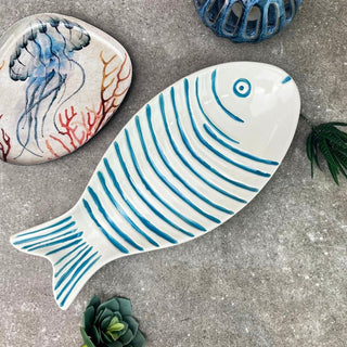Ceramic Fish Shaped Dish | Seafood Serving Platter Kitchen Fish Plate - 30cm