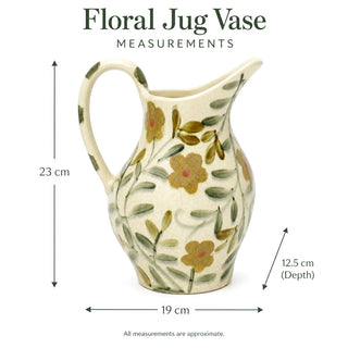 Ceramic Floral Jug Vase, 23 cm Decorative Pitcher Vase with Crackle Glaze
