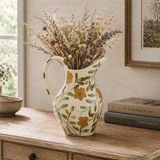 Ceramic Floral Jug Vase, 23 cm Decorative Pitcher Vase with Crackle Glaze