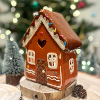 Ceramic Gingerbread House Christmas Tealight Holder | Festive Candle Ornament