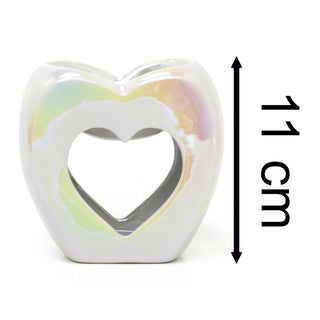 Ceramic Heart Oil Burner | Tea Light Wax Melt Warmer & Essential Oil Burner 11cm