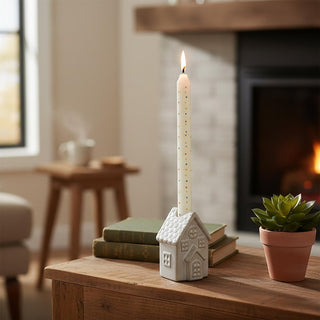 Ceramic House Candlestick Holder, 10.5cm Cottage Candle Holder for Dinner Candle
