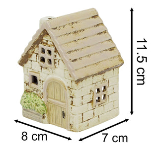 Ceramic House Tealight Holder, 11cm Rustic Cottage Candle Holder with Windows