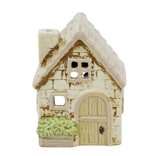 Ceramic House Tealight Holder, 11cm Rustic Cottage Candle Holder with Windows