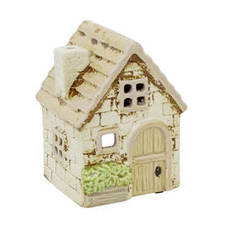Ceramic House Tealight Holder, 11cm Rustic Cottage Candle Holder with Windows