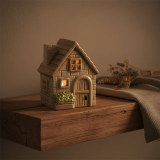 Ceramic House Tealight Holder, 11cm Rustic Cottage Candle Holder with Windows
