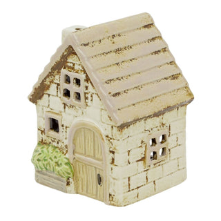 Ceramic House Tealight Holder, 11cm Rustic Cottage Candle Holder with Windows
