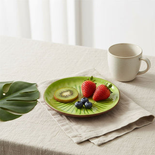 Ceramic Kiwi Plate, 16cm Round Fruit Shaped Dish Glazed Snack Side Plate