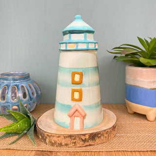 Ceramic Lighthouse Tealight Holder | Nautical Candle Holder for Coastal Decor