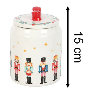 Ceramic Nutcracker Christmas Jar with Red Bow Lid | Festive Biscuit Barrel 15cm