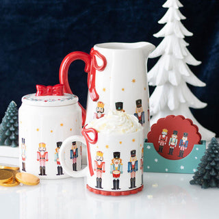 Ceramic Nutcracker Christmas Jar with Red Bow Lid | Festive Biscuit Barrel 15cm