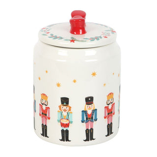 Ceramic Nutcracker Christmas Jar with Red Bow Lid | Festive Biscuit Barrel 15cm