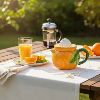 Ceramic Orange Juicer Jug with Reamer Lid, 780ml Manual Citrus Squeezer