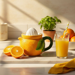 Ceramic Orange Juicer Jug with Reamer Lid, 780ml Manual Citrus Squeezer