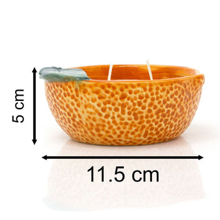 Ceramic Orange - Shaped Scented Candle | Citrus Fragrance Dual Wick Candle & Pot