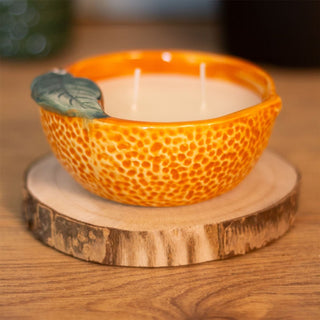 Ceramic Orange - Shaped Scented Candle | Citrus Fragrance Dual Wick Candle & Pot