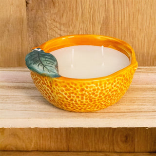 Ceramic Orange - Shaped Scented Candle | Citrus Fragrance Dual Wick Candle & Pot