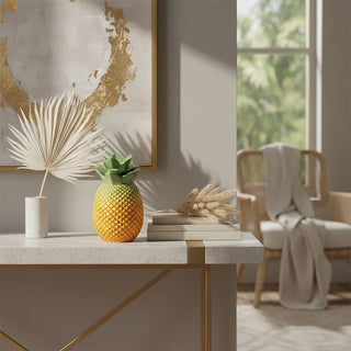 Ceramic Pineapple Artificial Flower Vase, 23cm Tropical Pineapple Fruit Ornament