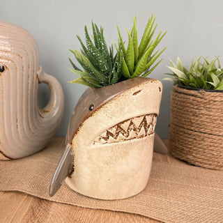 Ceramic Shark Planter | Coastal Plant Pot for Succulents & Small Plants - 15cm