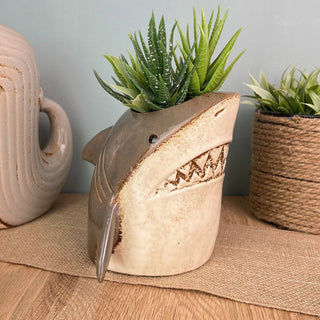 Ceramic Shark Planter | Coastal Plant Pot for Succulents & Small Plants - 15cm