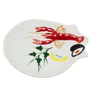 Ceramic Shell - Shaped Seafood Platter | Lobster & Mussels Serving Dish 20x18cm