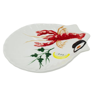 Ceramic Shell - Shaped Seafood Platter | Lobster & Mussels Serving Dish 20x18cm