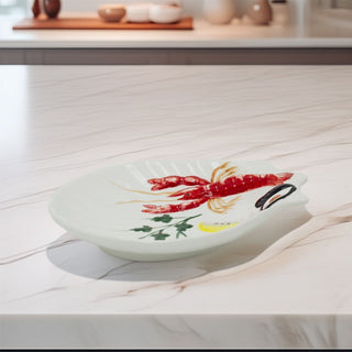 Ceramic Shell - Shaped Seafood Platter | Lobster & Mussels Serving Dish 20x18cm