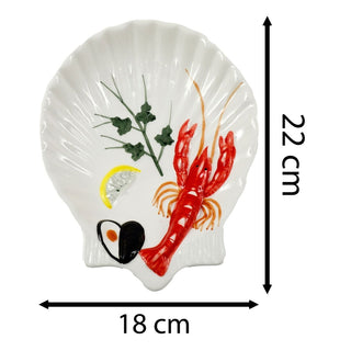 Ceramic Shell - Shaped Seafood Platter | Lobster & Mussels Serving Dish 20x18cm