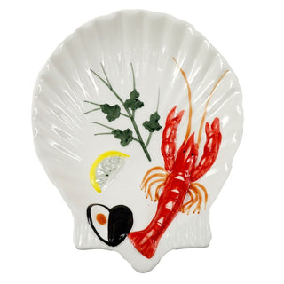 Ceramic Shell - Shaped Seafood Platter | Lobster & Mussels Serving Dish 20x18cm