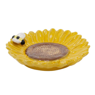 Ceramic Sunflower Trinket Dish, 12.5cm Floral Jewellery Tray with Bumblebee