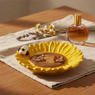 Ceramic Sunflower Trinket Dish, 12.5cm Floral Jewellery Tray with Bumblebee