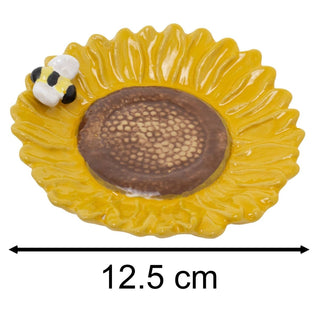 Ceramic Sunflower Trinket Dish, 12.5cm Floral Jewellery Tray with Bumblebee
