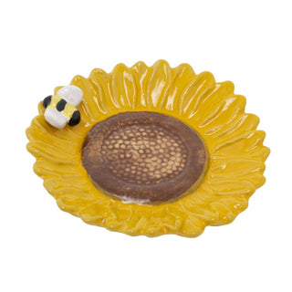 Ceramic Sunflower Trinket Dish, 12.5cm Floral Jewellery Tray with Bumblebee