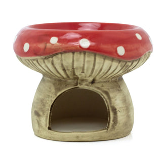Ceramic Toadstool Oil Burner | Rustic Mushroom Tea Light Wax Melt Burner - 9.5cm