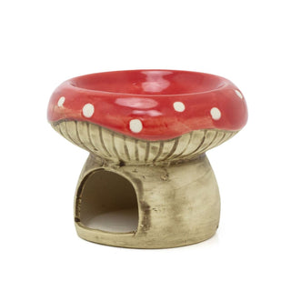 Ceramic Toadstool Oil Burner | Rustic Mushroom Tea Light Wax Melt Burner - 9.5cm