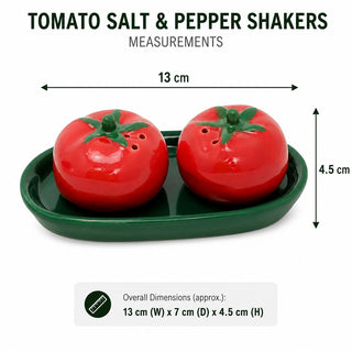 Ceramic Tomato Salt & Pepper Shakers with Tray, 13cm Refillable Red Cruet Set