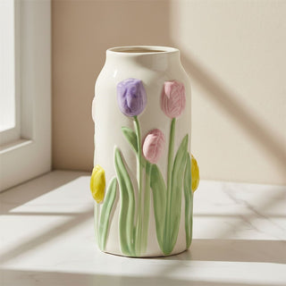 Ceramic Tulip Vase, 22cm 3D Flower Vase for Artificial and Dried Flowers
