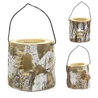 Natural Wooden Tree Log Christmas Tealight Candle Holder | Festive Rustic Tree Bark Tea Light Candle Pot | Xmas Lantern Tealight Votive Holder