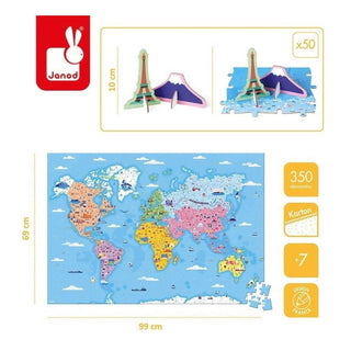 Janod Curiosities Of The World Puzzle | 350 Pc 3D World Map Educational Jigsaw