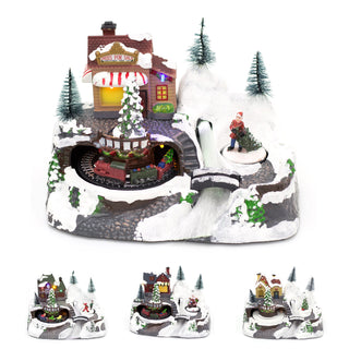 Christmas Scene With Moving Train Xmas Model Village | Light Up LED Animated Christmas Village Ornament | Design Varies One Supplied