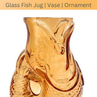 Orange Glass Fish Jug, 20cm Coloured Glass Pitcher Vase Nautical Fish Ornament