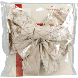 Champagne Gold Tree Top Bow with Long Streamer | Fabric Christmas Tree Topper
