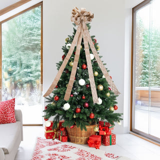 Champagne Gold Tree Top Bow with Long Streamer | Fabric Christmas Tree Topper