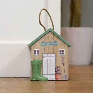 Charming Wooden Shed Doorstop | Cute Wood Door Stop with Jute Handle - 18x15cm