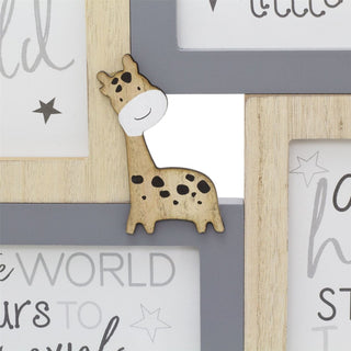 Children's Adorable Baby Animal Wooden Photo Frame - Holds Multiple 6x4 Pictures