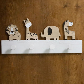 Children's Safari Animal Coat Rack | Kids Jungle Wall Mounted Wooden Coat Hooks