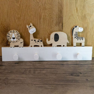 Children's Safari Animal Coat Rack | Kids Jungle Wall Mounted Wooden Coat Hooks